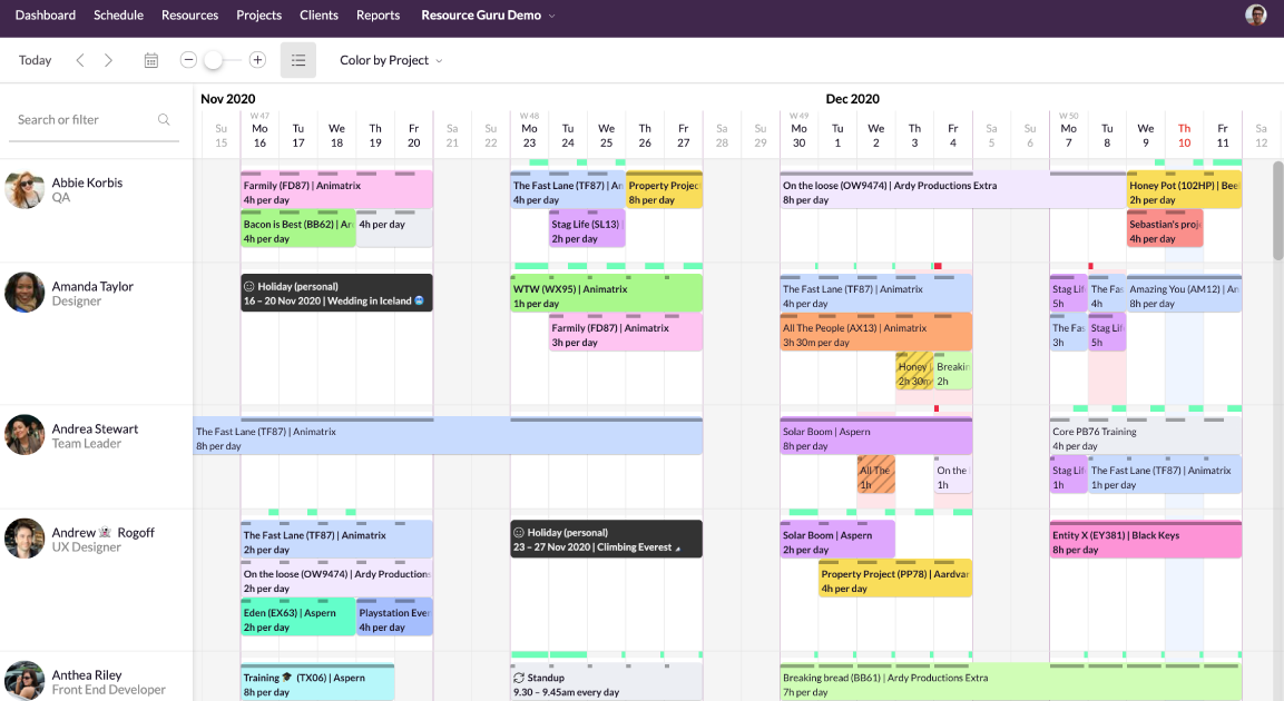 Resource Guru capacity planning tool