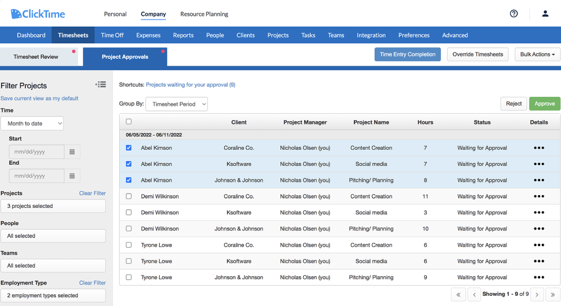 ClickTime resource management solution.