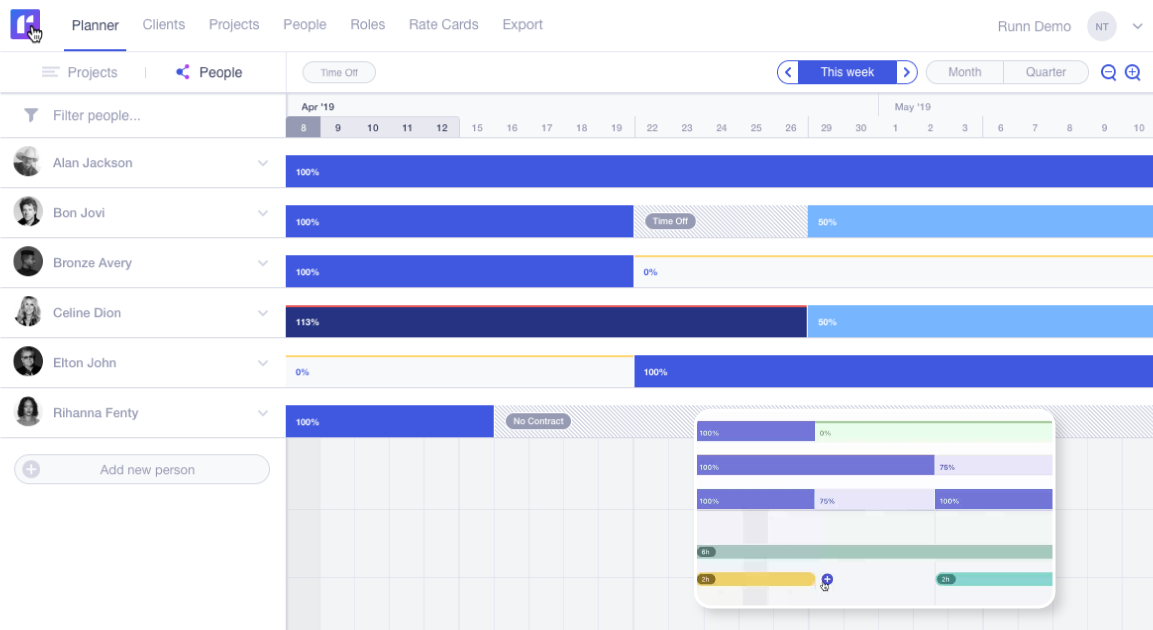 Runn resource scheduling tool